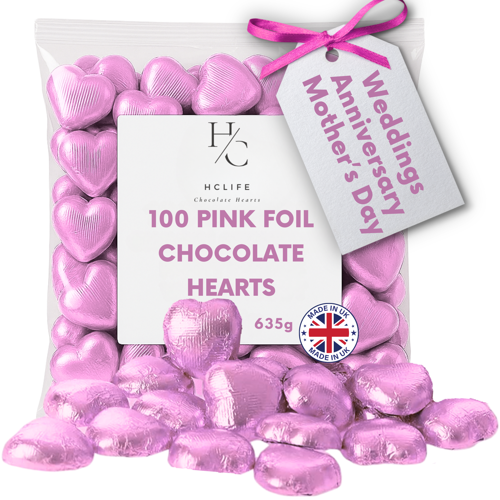 4 color Foil Milk Chocolate Hearts Treat 100 Pcs