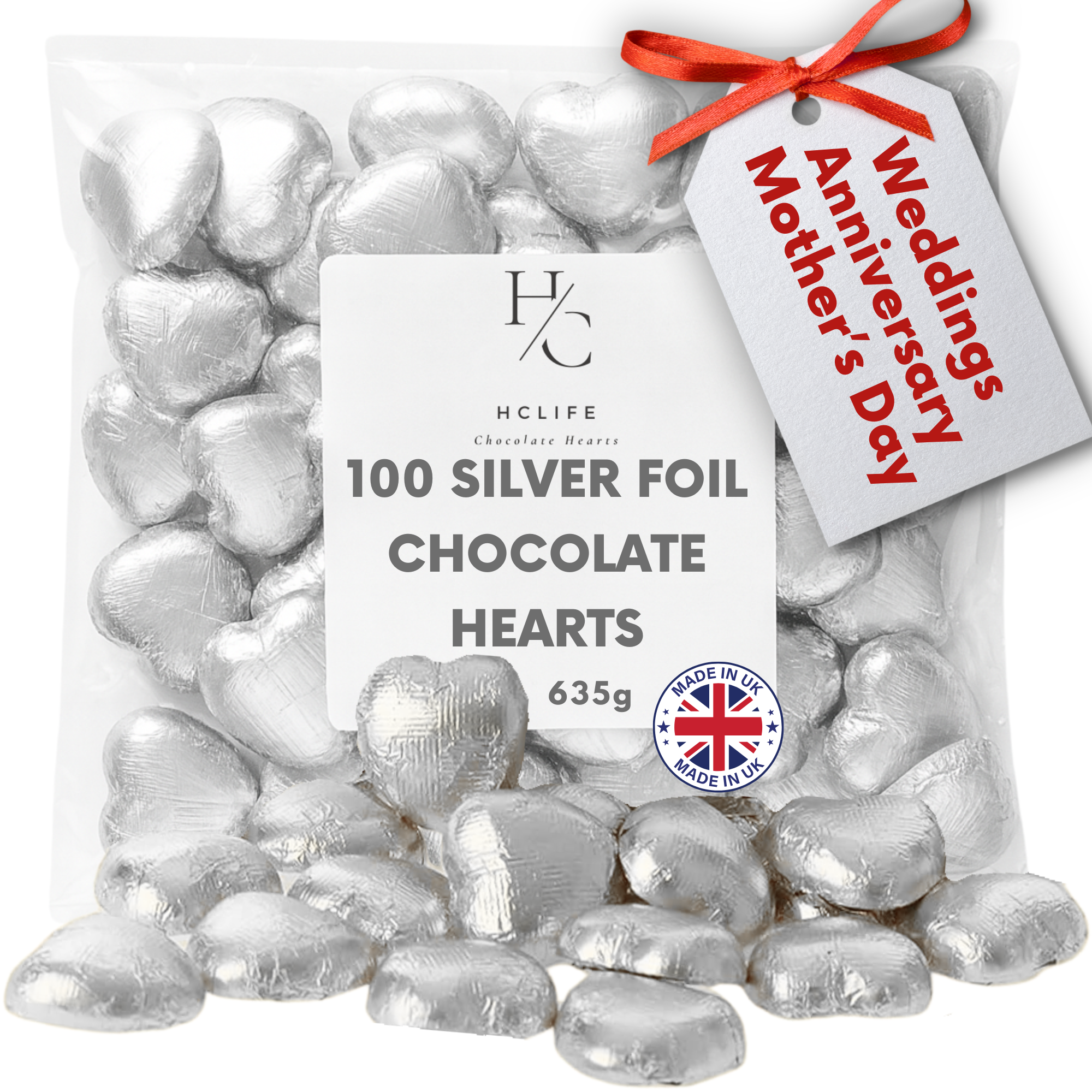 4 color Foil Milk Chocolate Hearts Treat 100 Pcs