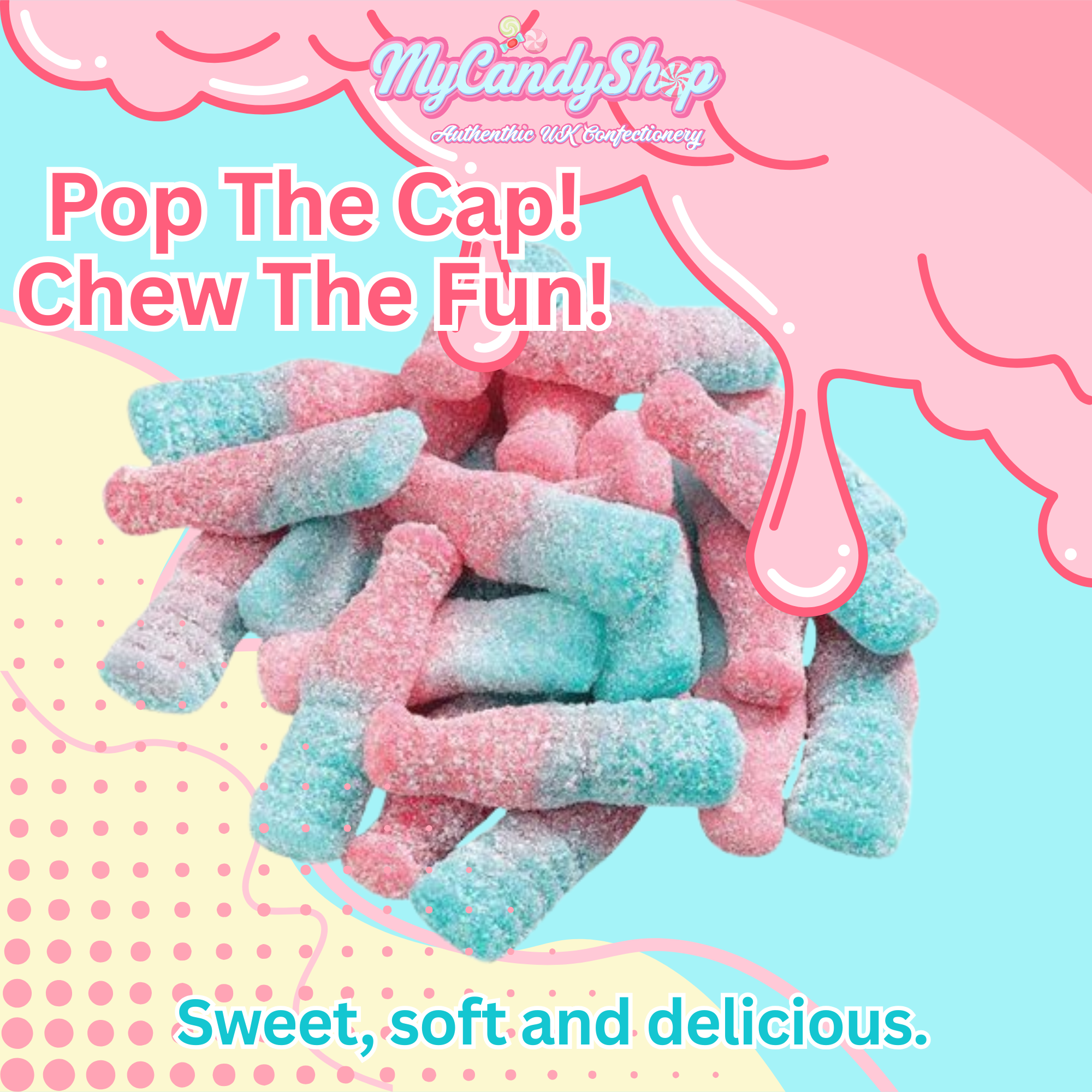 Fizzy Bubblegum Bottles – Chewy Gummy Sweets