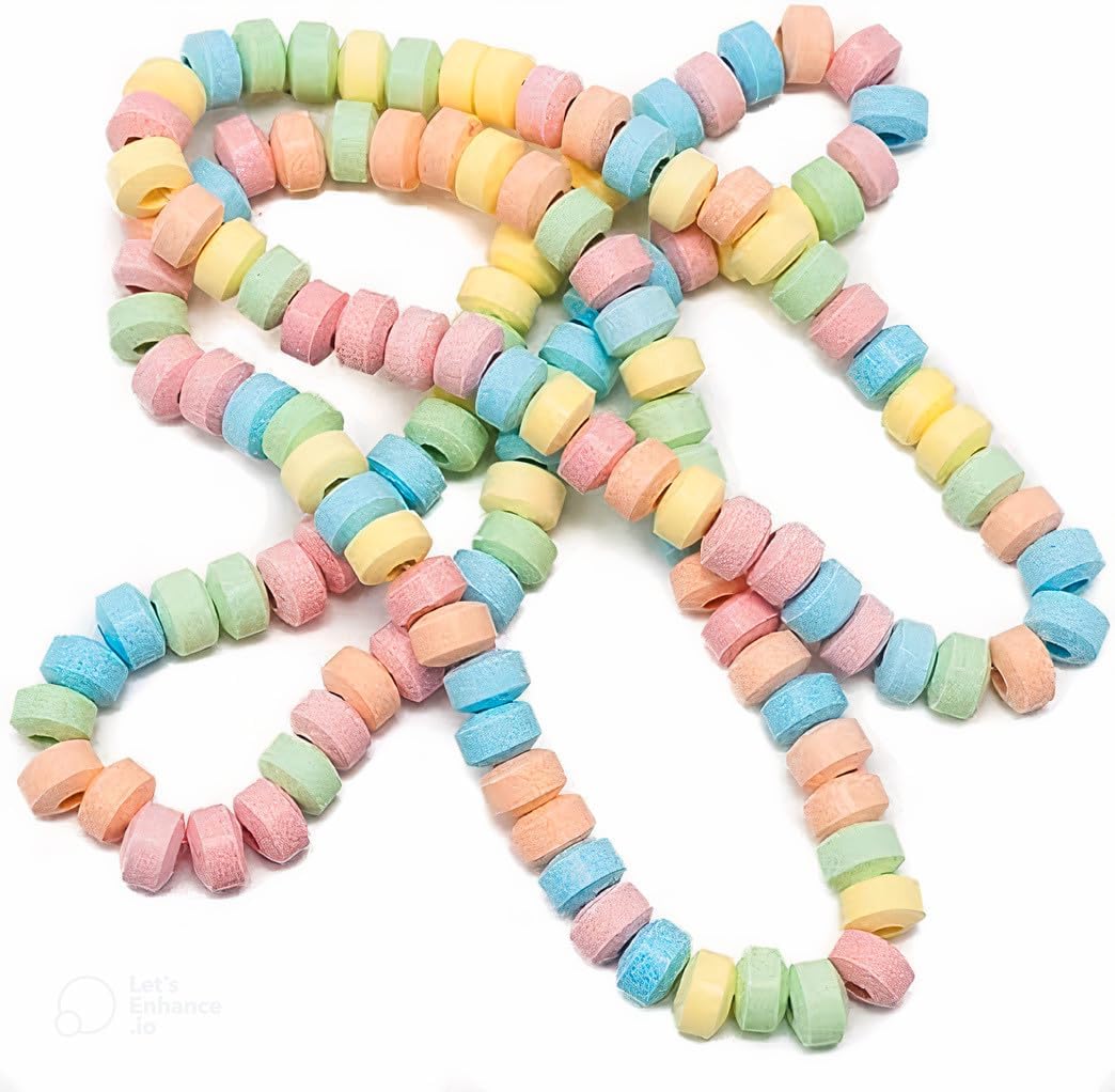 Pastel-colored candy beads in necklace form