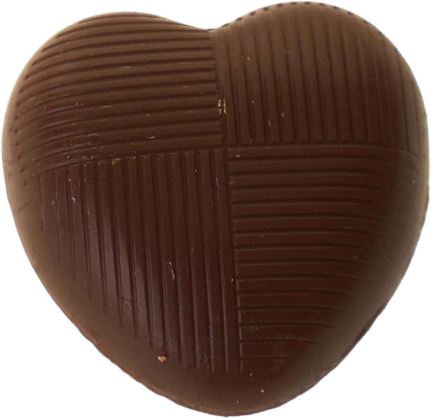 Heart-shaped chocolate candy with a textured surface on a white background