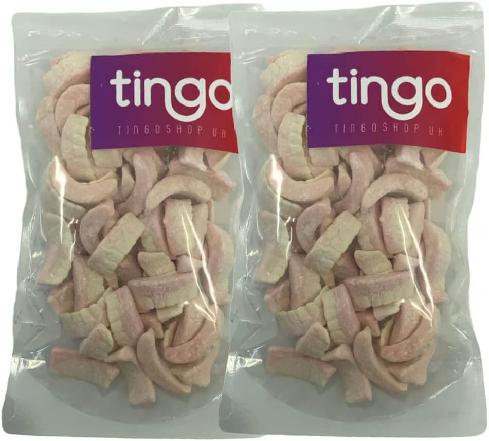 Two packages of tingo fruit gummies on a white background
