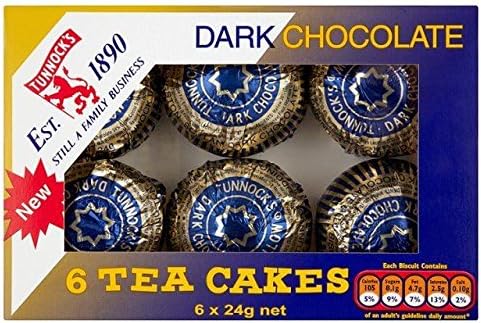 Tunnock's Dark Chocolate Tea Cakes – 12 Pack (6 x 24g, 2 Packs)