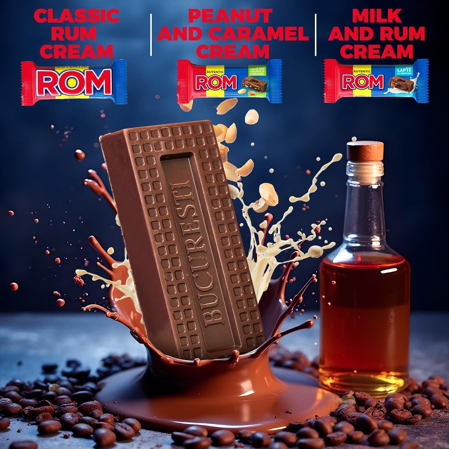 ROM Romanian Chocolate Bundle – 6 x 30g Bars with Rum, Caramel & Peanuts