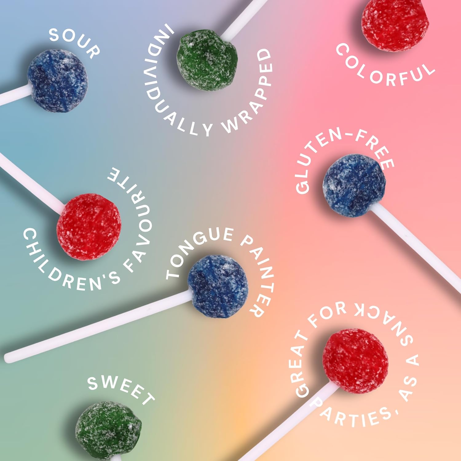 Tongue Painter Lollipops – 50 Pack Bulk (Approx. 500g) Red, Green & Blue