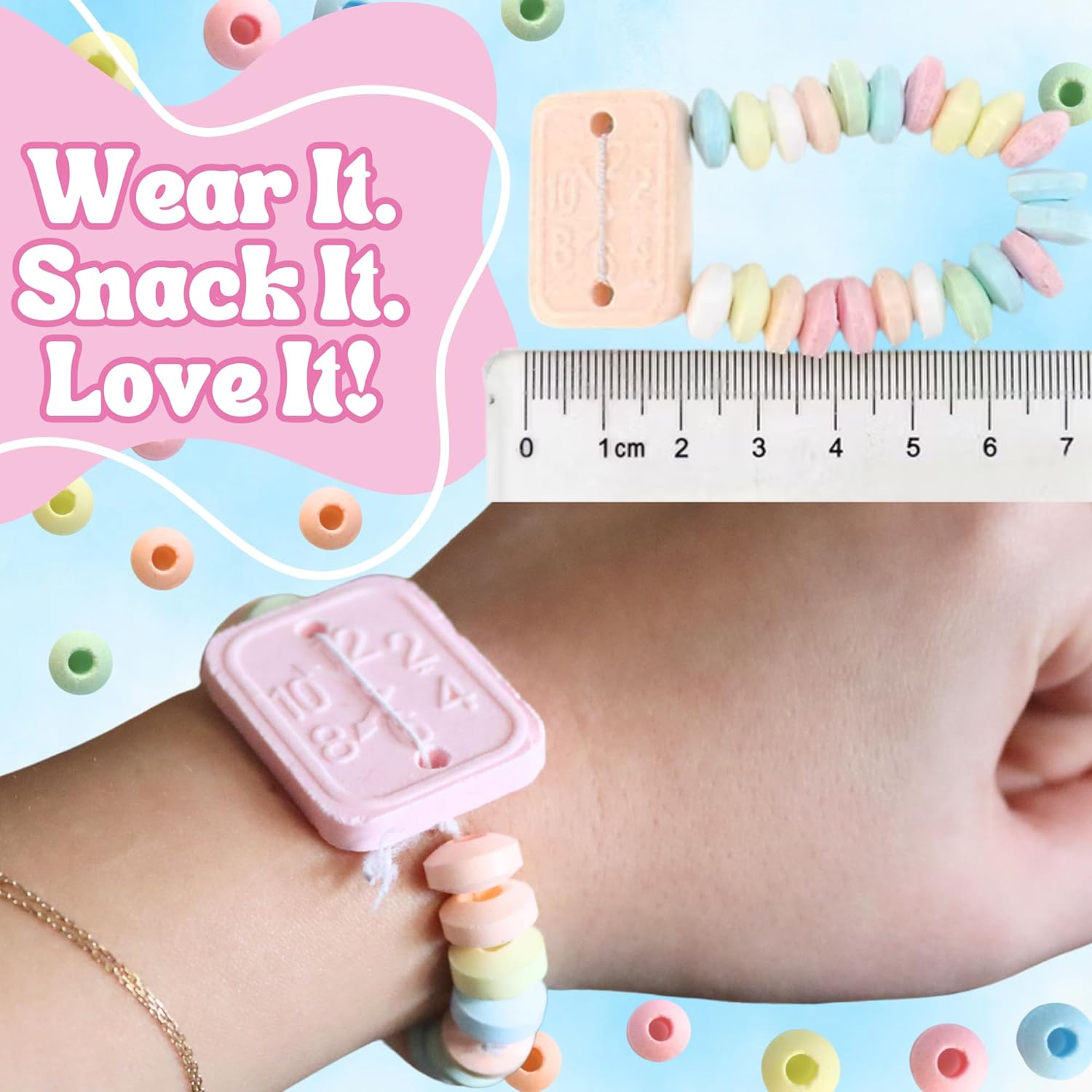 Measured candy watch bracelet on wrist