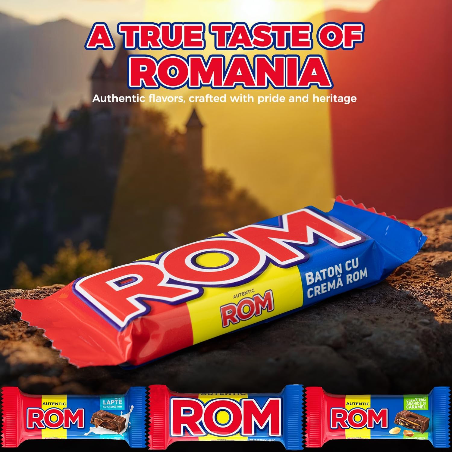 ROM Romanian Chocolate Bundle – 6 x 30g Bars with Rum, Caramel & Peanuts