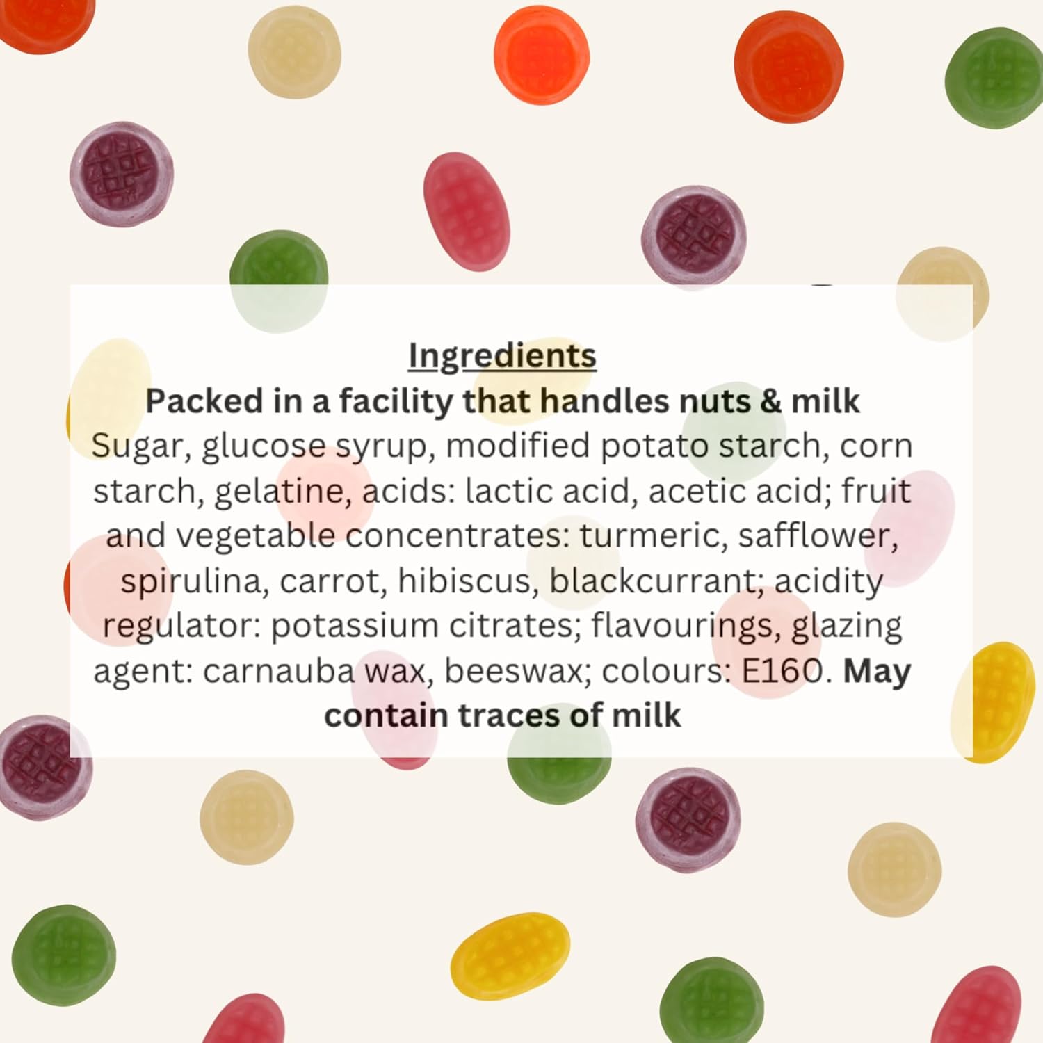 Ingredients list and allergy warning