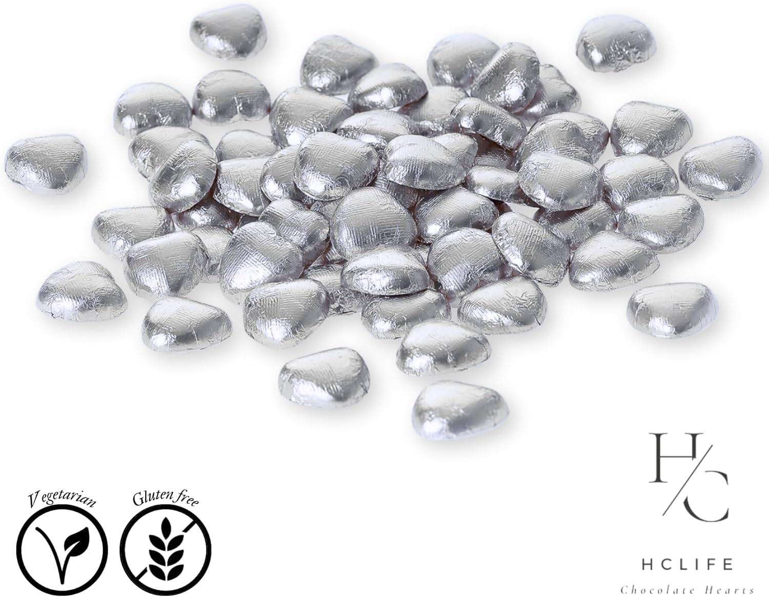 Silver Foil Chocolate Hearts – 100 Milk Chocolates – 635g Bag