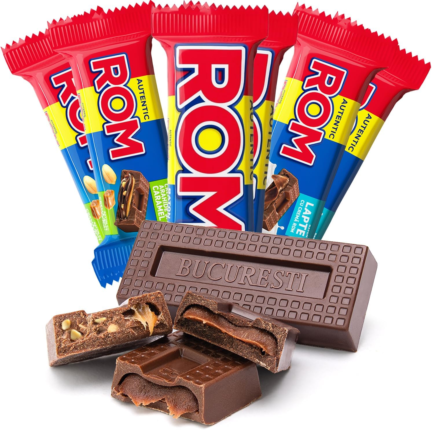 ROM Romanian Chocolate Bundle – 6 x 30g Bars with Rum, Caramel & Peanuts