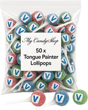 Tongue Painter Lollipops – 50 Pack Bulk (Approx. 500g) Red, Green & Blue