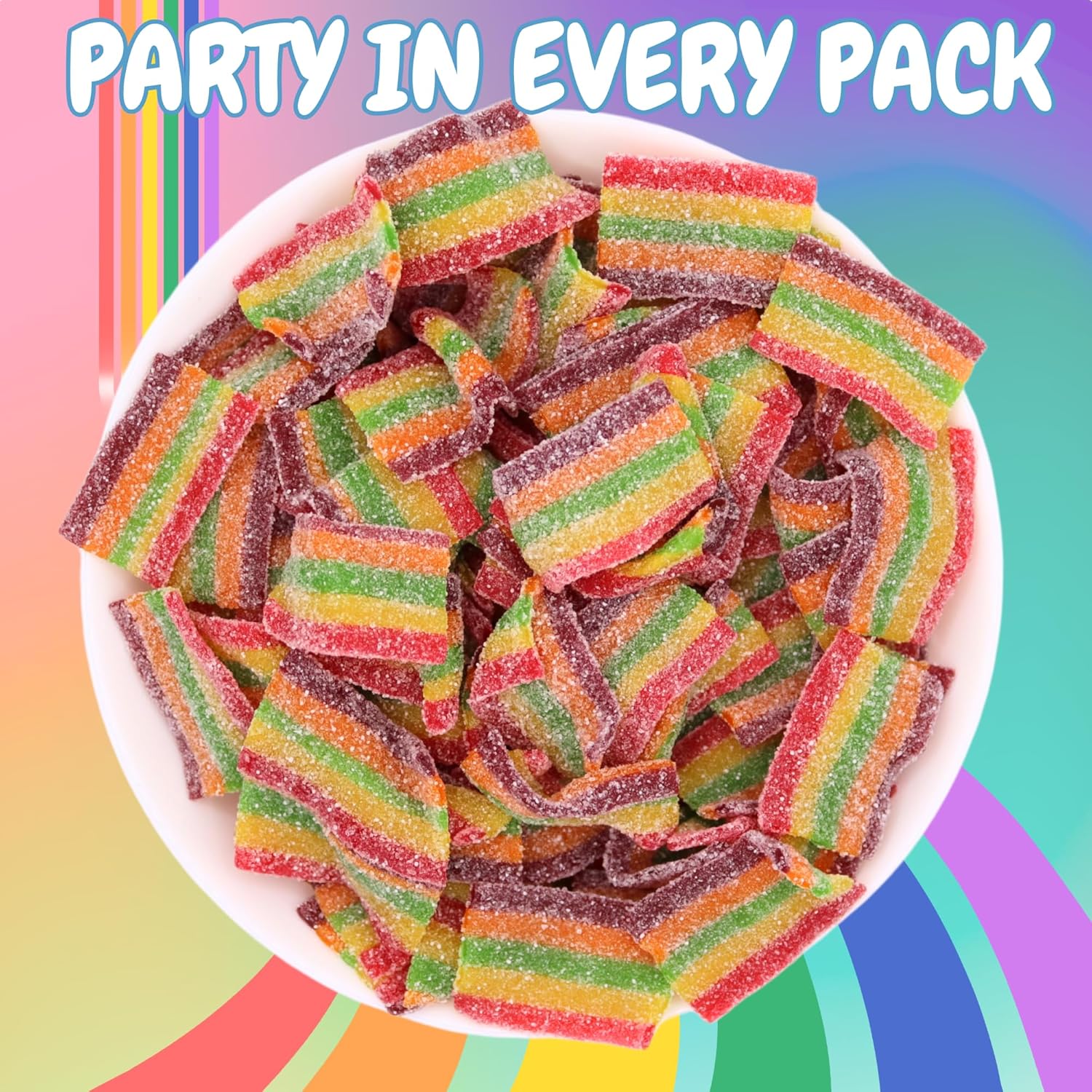 Party pack of rainbow sour belts