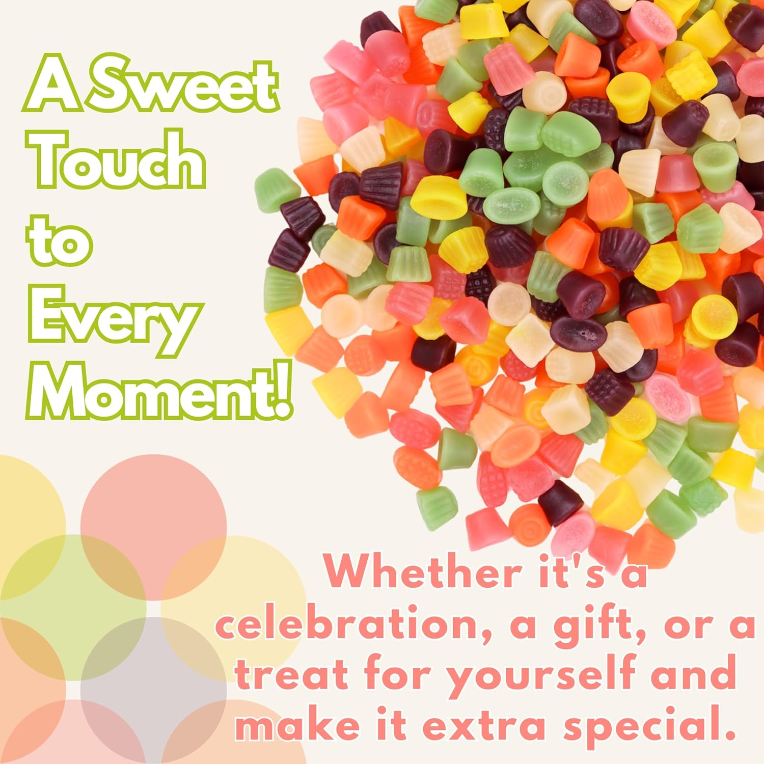 Pile of colorful gummy candy mix.