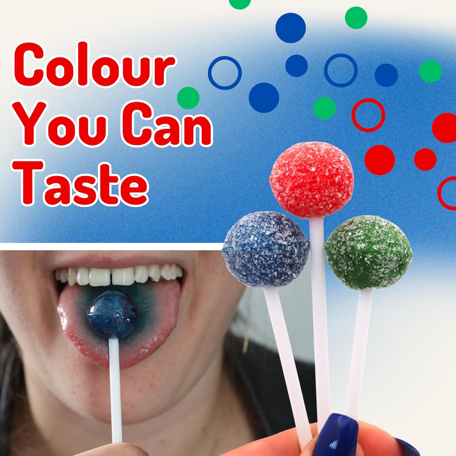 Tongue Painter Lollipops – 50 Pack Bulk (Approx. 500g) Red, Green & Blue
