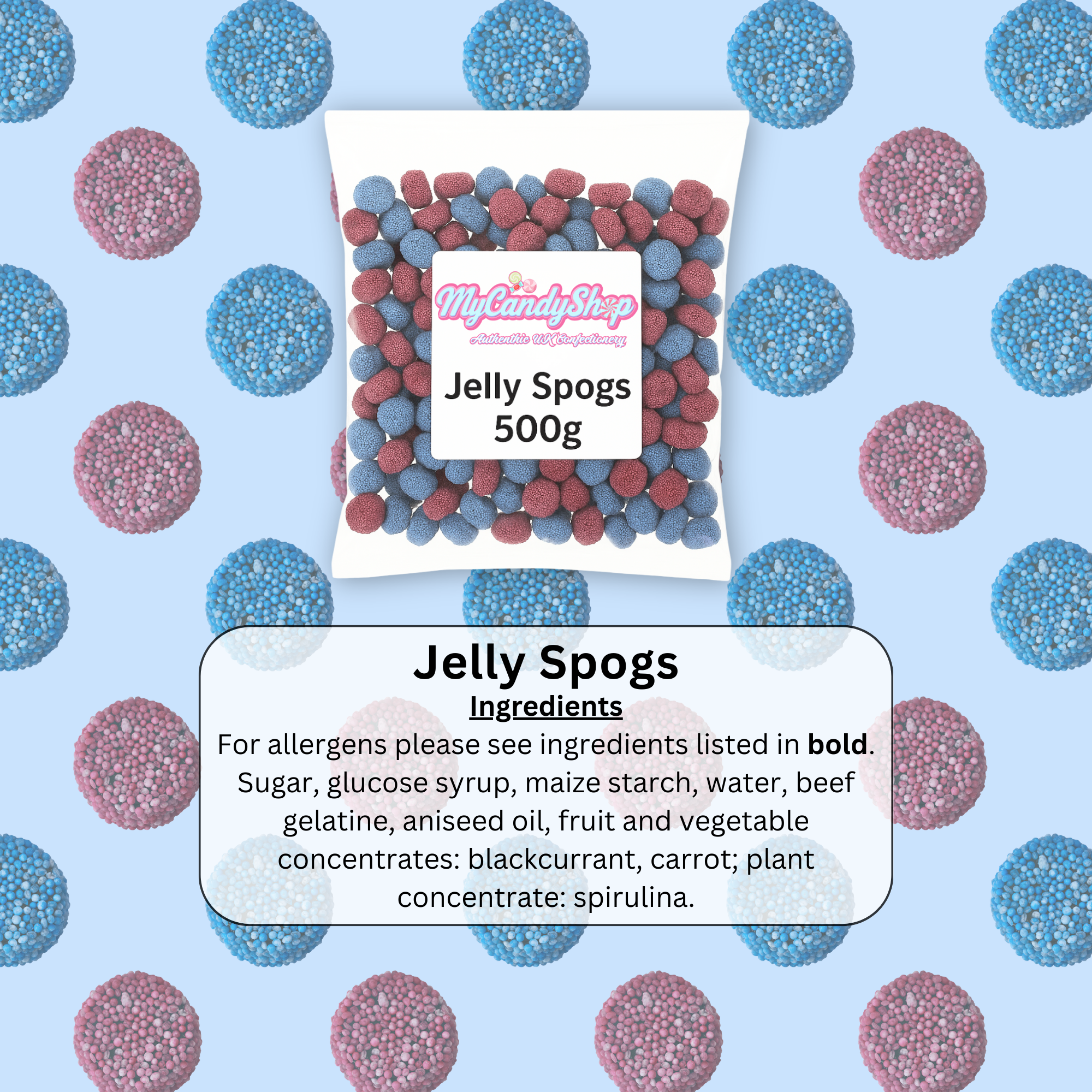 Jelly Spogs – 500g Bag – Barratt Pink & Blue Liquorice Sweets