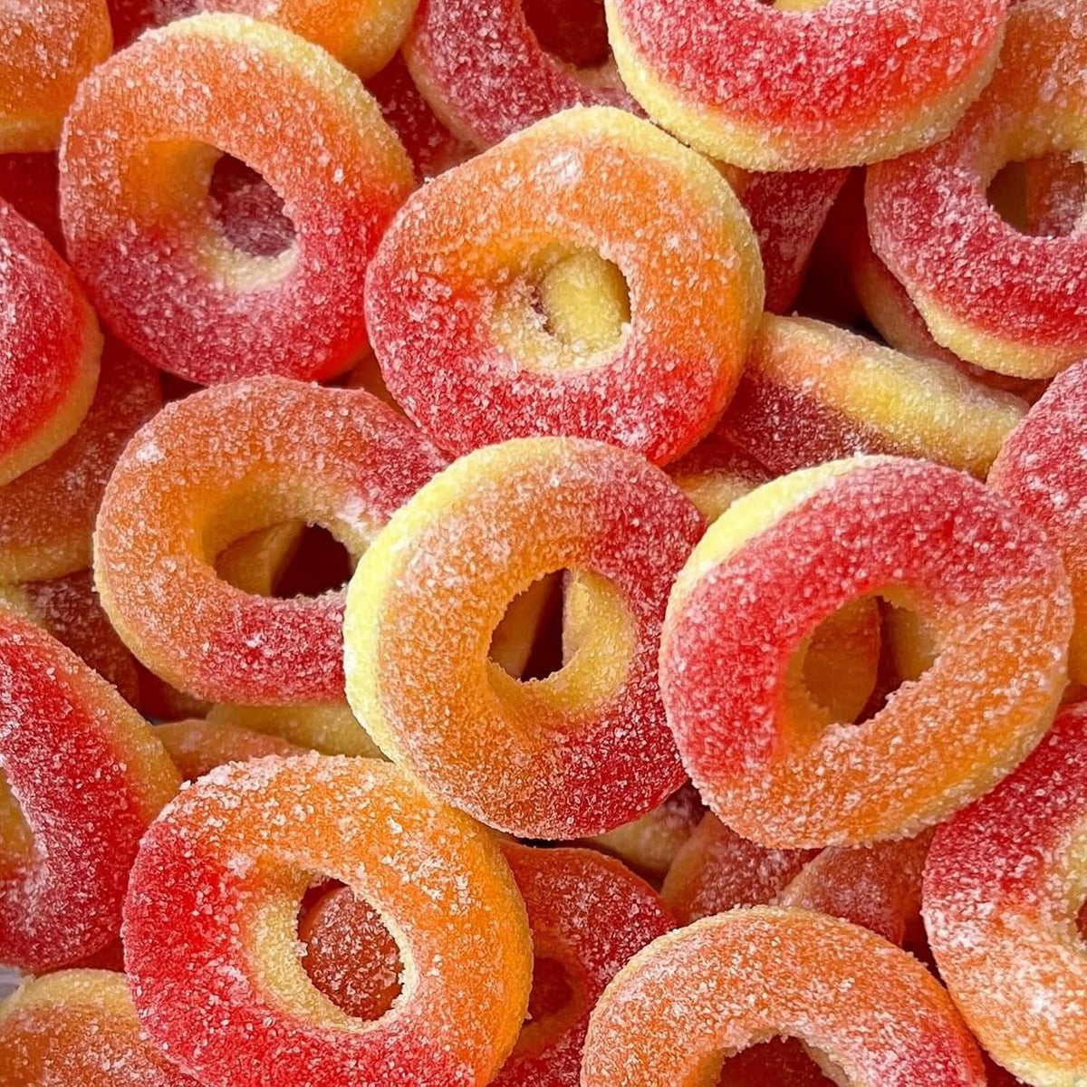 MyCandyShop Peach Rings 500g - Fizzy Halal Sweets with Tangy Sugar Coating, Soft Chewy Gummy Texture & Juicy Fruit Flavour Peach Sweets
