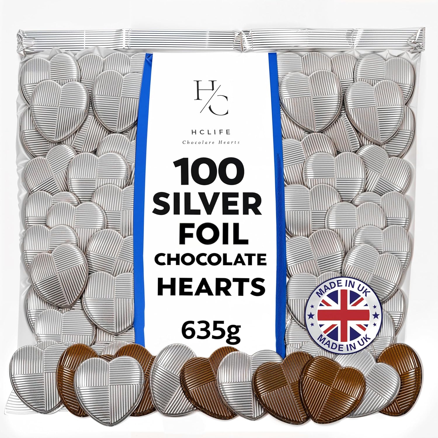 Silver Foil Chocolate Hearts – 100 Milk Chocolates – 635g Bag
