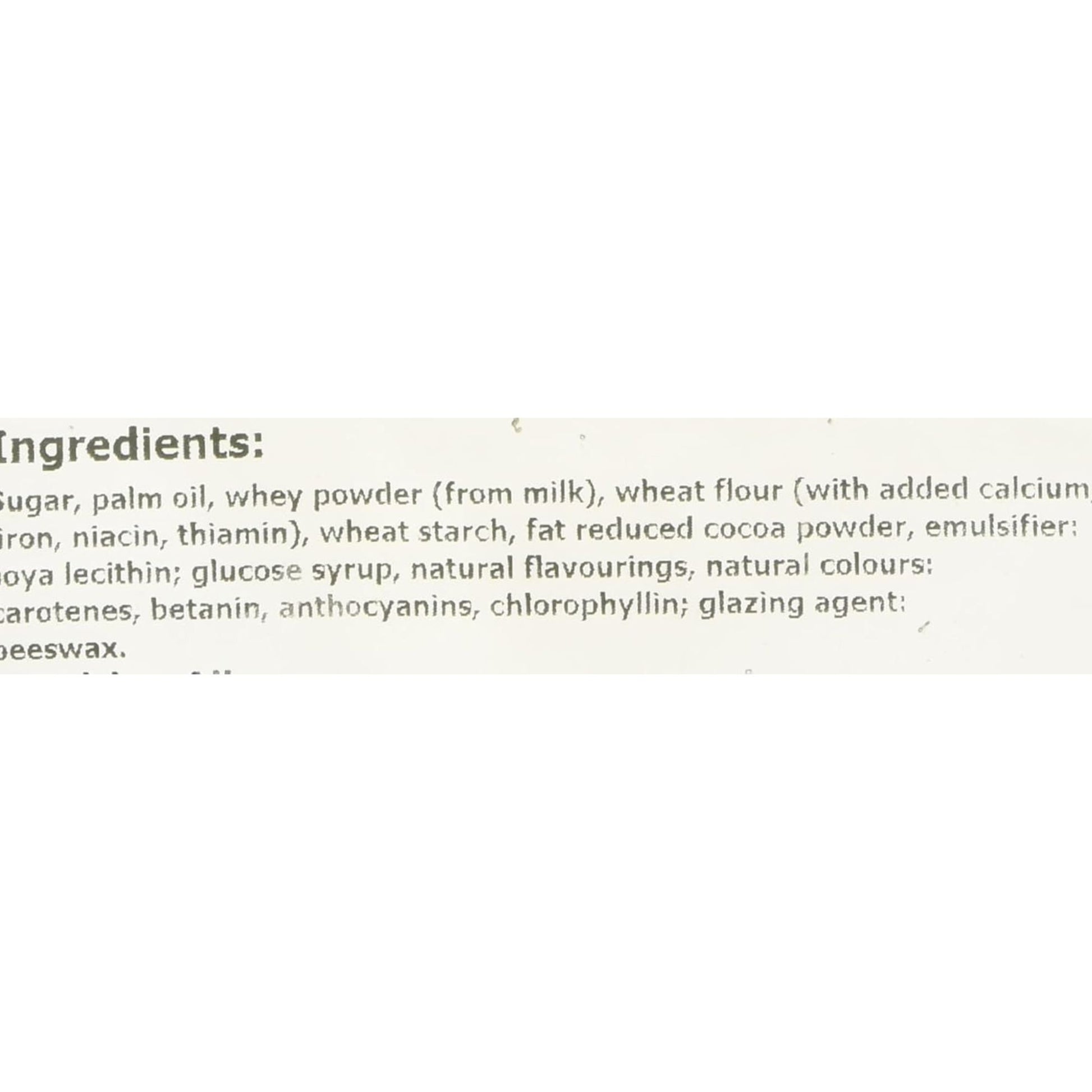 List of ingredients on a product label with a white background