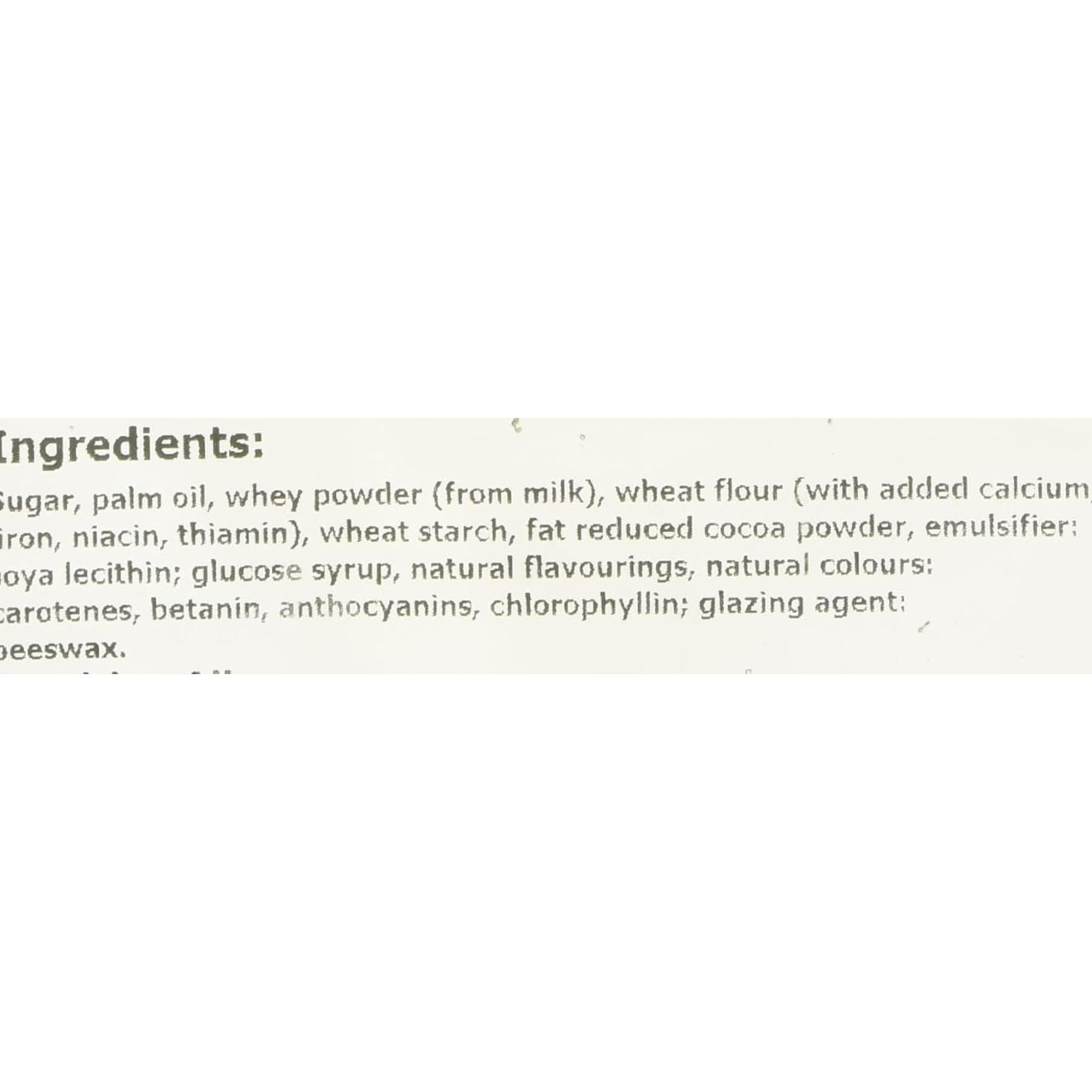 List of ingredients on a product label with a white background