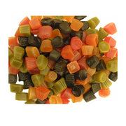 Assorted colored gummy candies on a white background