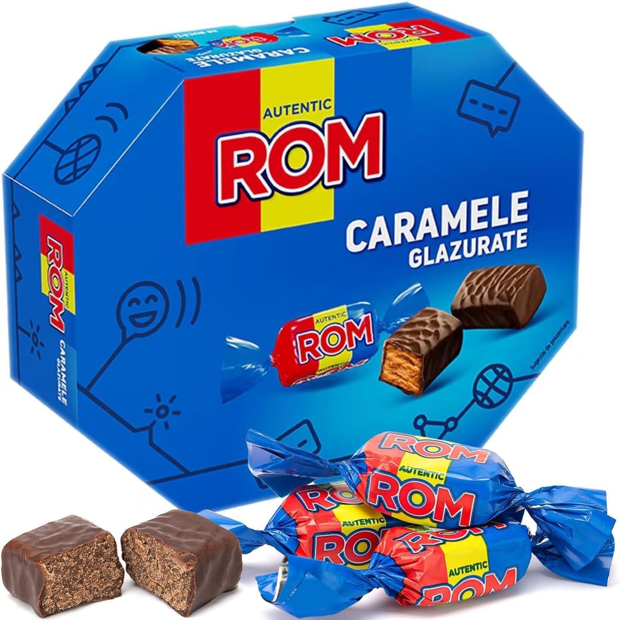 ROM Caramele Glazurate Toffees – Rum Flavour Chocolate Coated – 25 Pieces Box (195g)