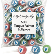 Tongue Painter Lollipops – 50 Pack Bulk (Approx. 500g) Red, Green & Blue