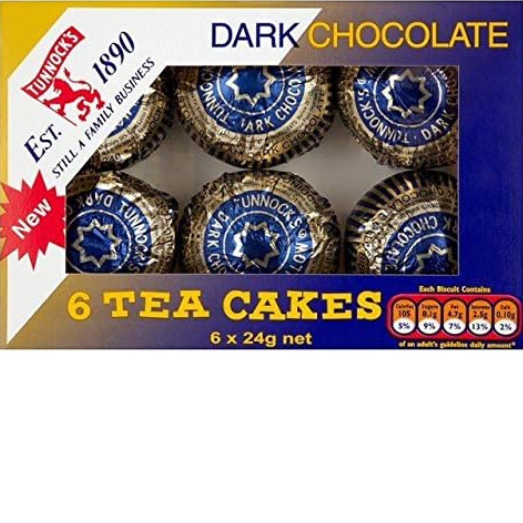 Tunnock's Dark Chocolate Tea Cakes – 12 Pack (6 x 24g, 2 Packs)