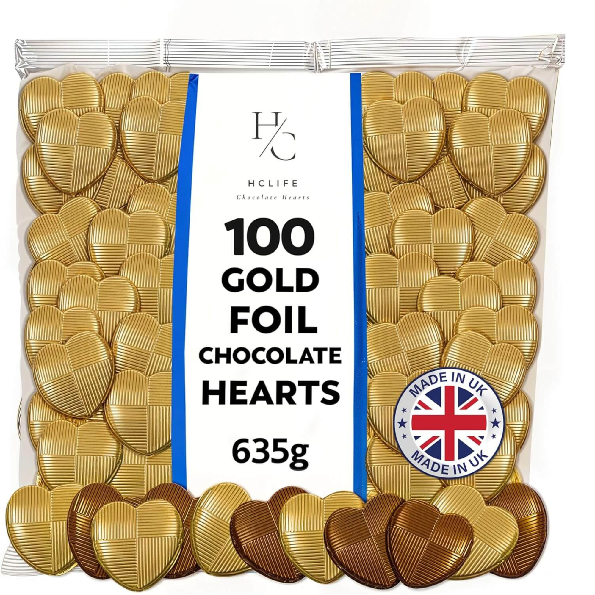 Milk Chocolate Hearts x100 - Gold Foil