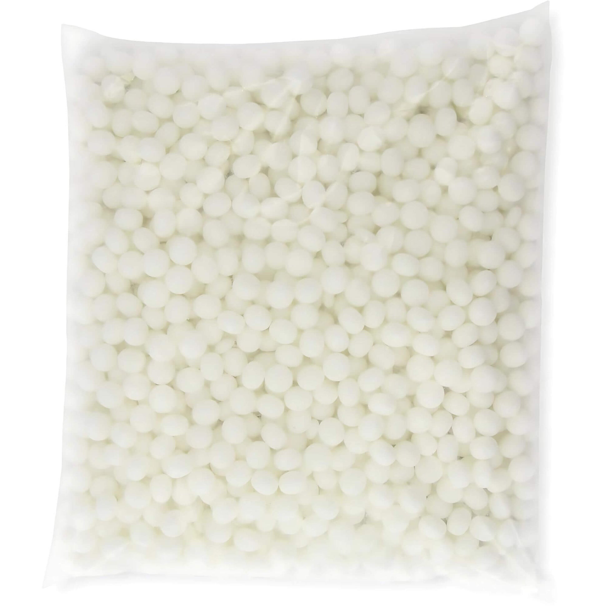 Bag of white beads on a white background