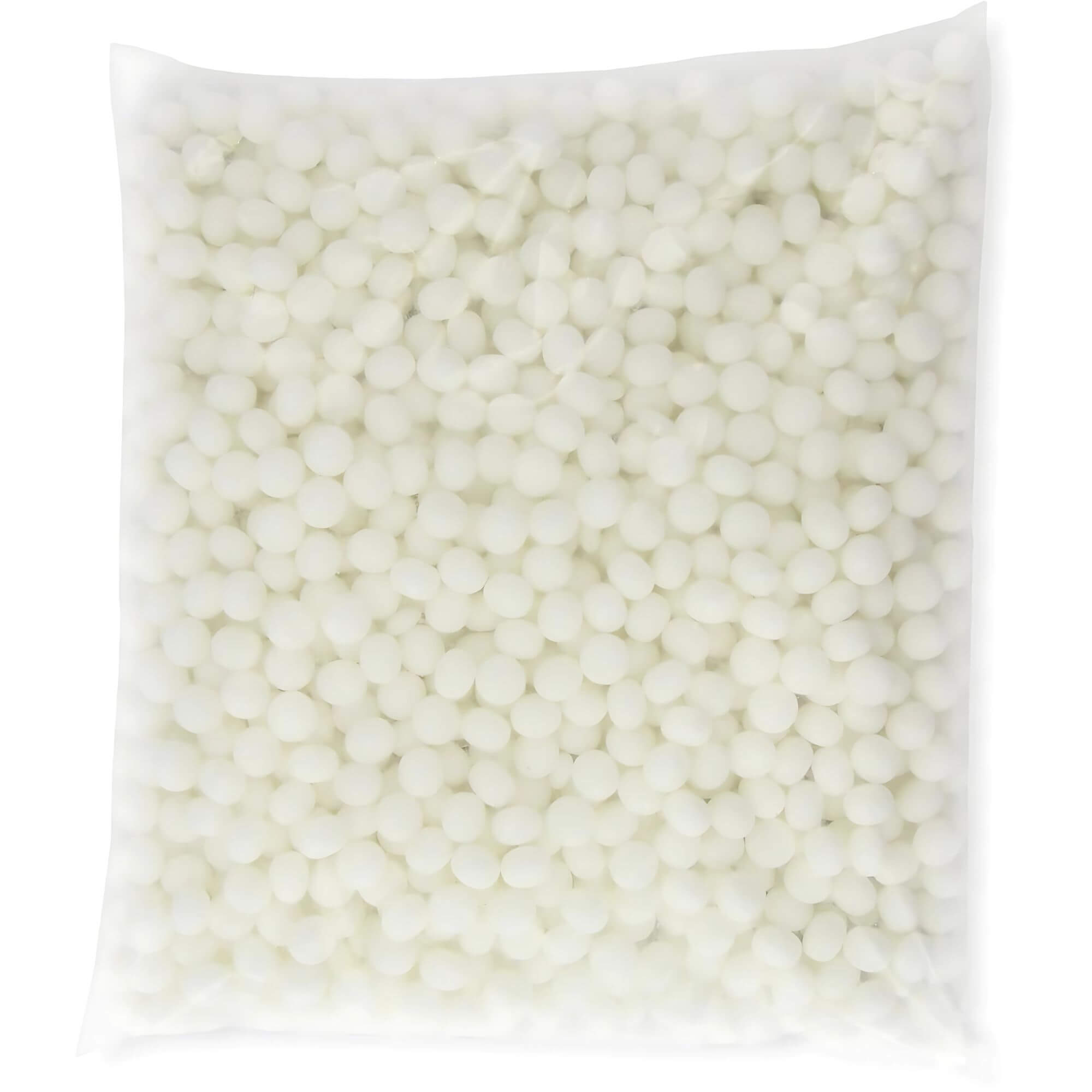 Bag of white beads on a white background