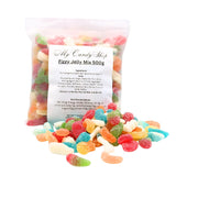 Bag of multi-colored fizzy jelly mix.