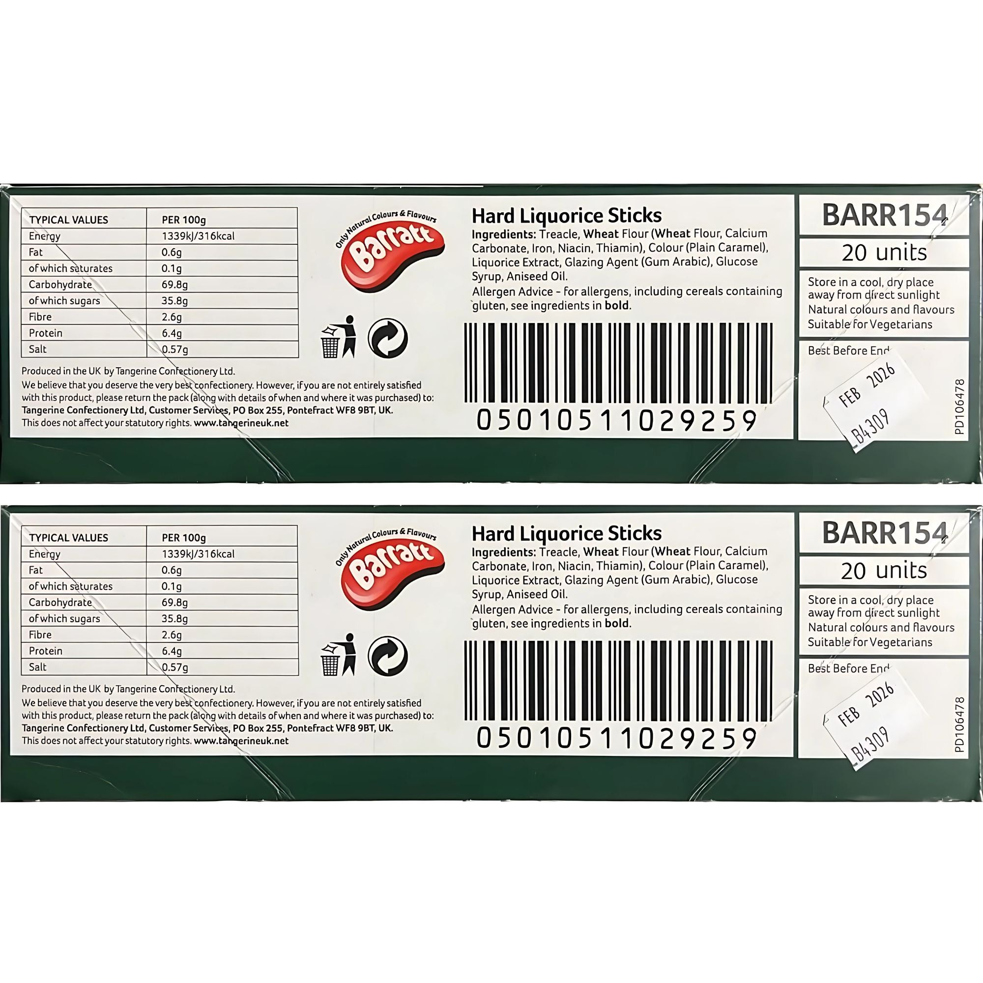 Barratt Hard Liquorice Sticks – 20 Pack