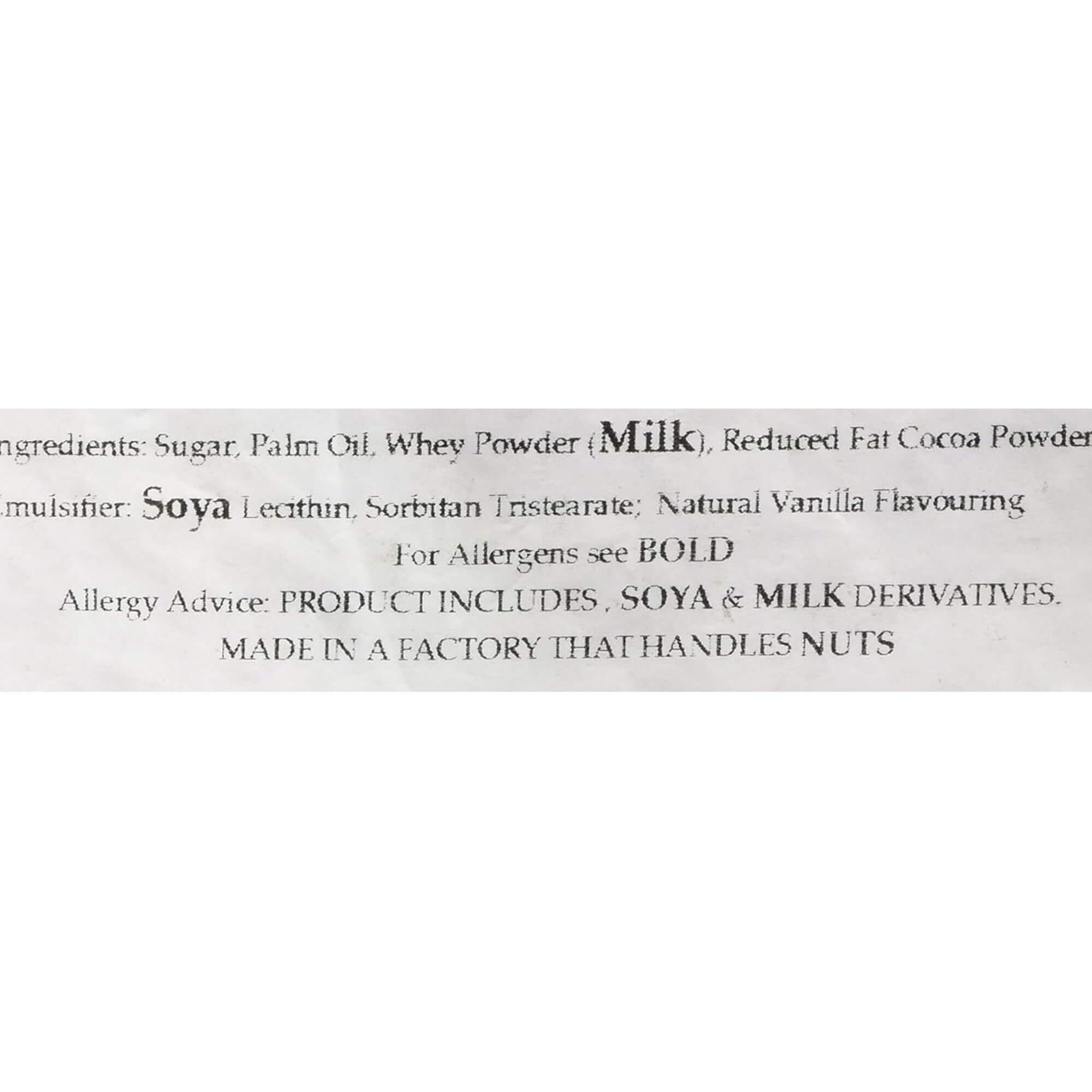 Allergen and ingredient label on a white background