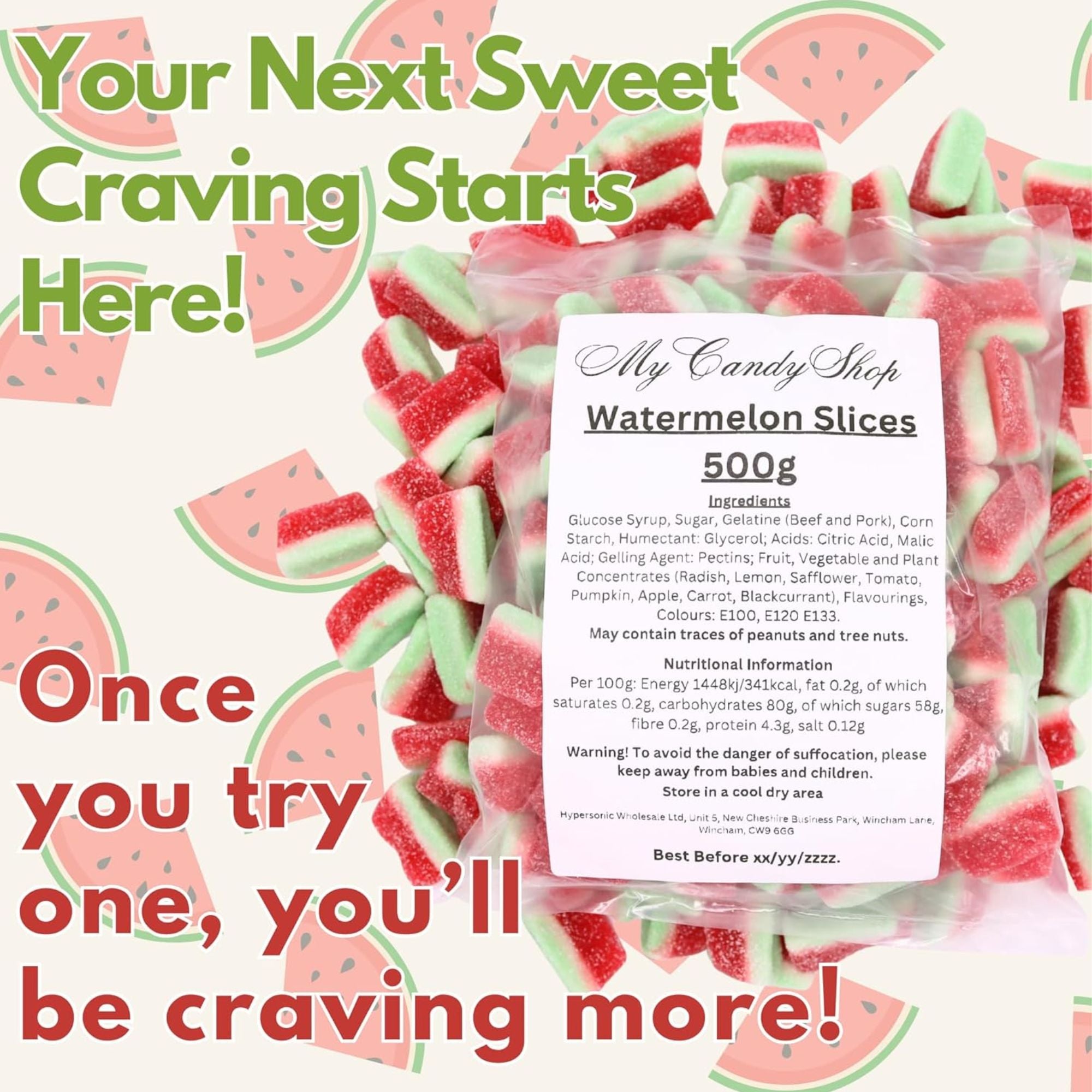 Fizzy Watermelon Slices – 500g Bag of Sour Fruit Jelly Sweets