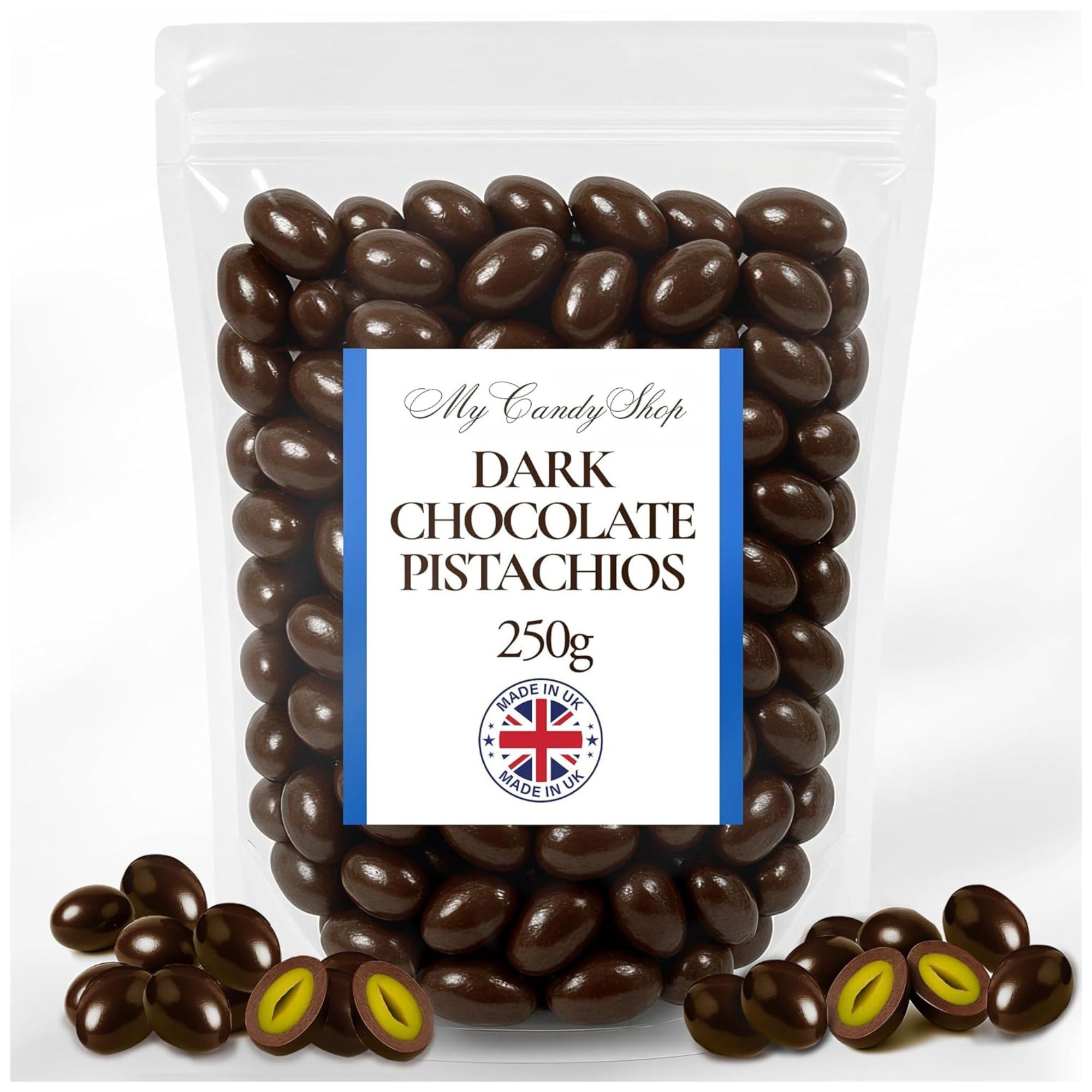 Dark Chocolate Pistachios – 250g Bag