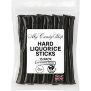 Pack of My Candy Shop hard liquorice sticks with a clear background