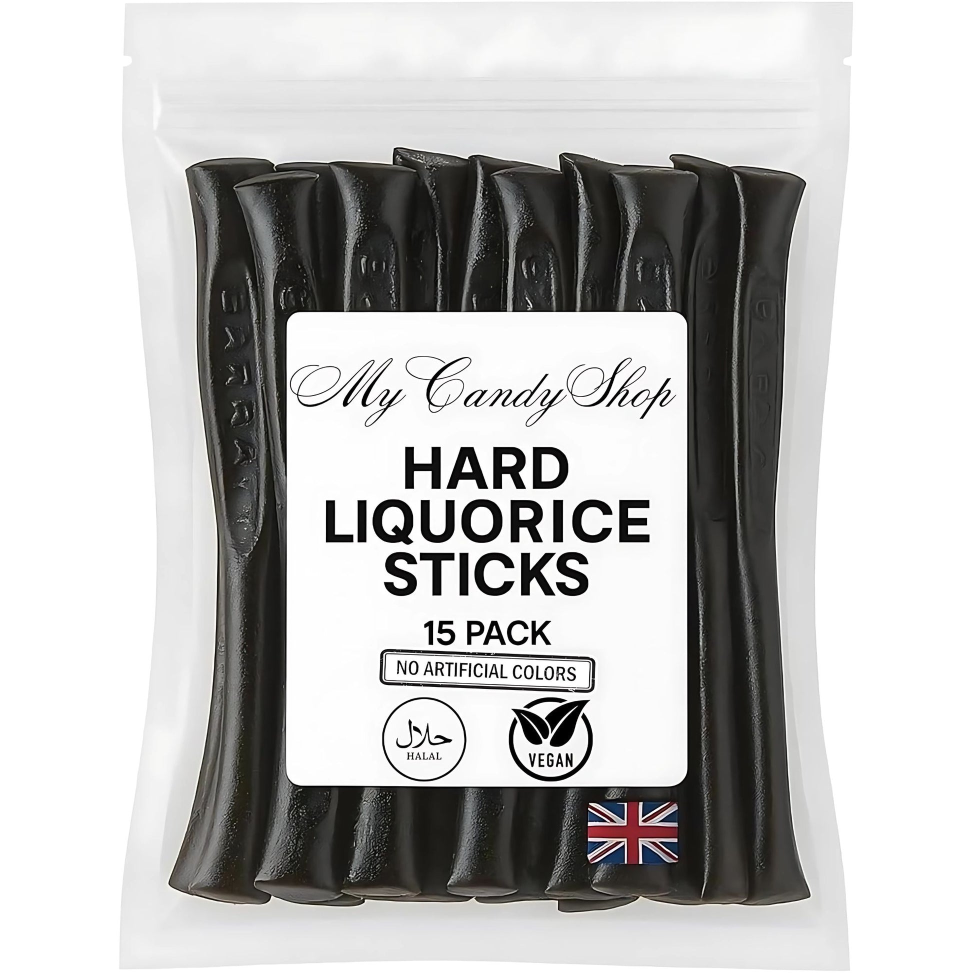 Pack of My Candy Shop hard liquorice sticks with a clear background