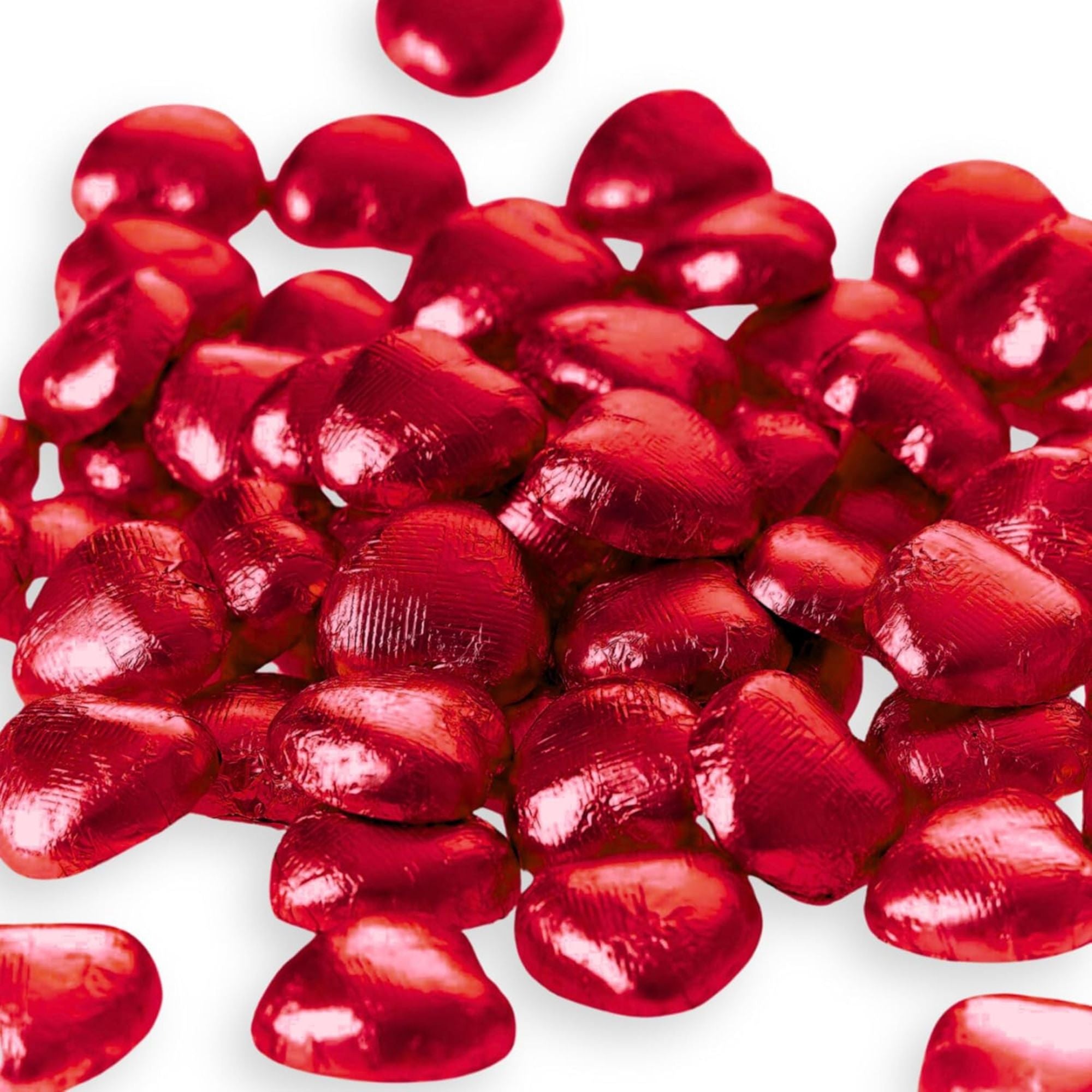 Red Foil Milk Chocolate Hearts – 100 Pieces (635g Bag)