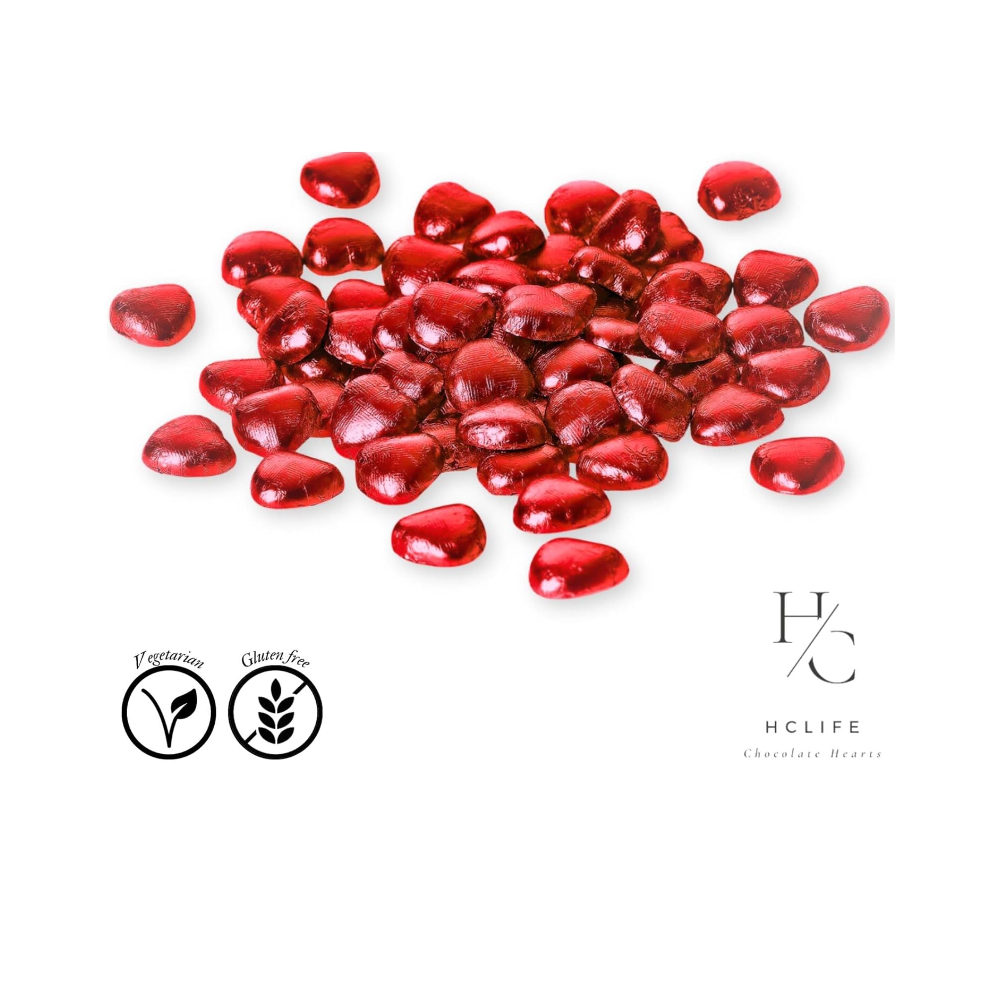 Red Foil Milk Chocolate Hearts – 100 Pieces (635g Bag)