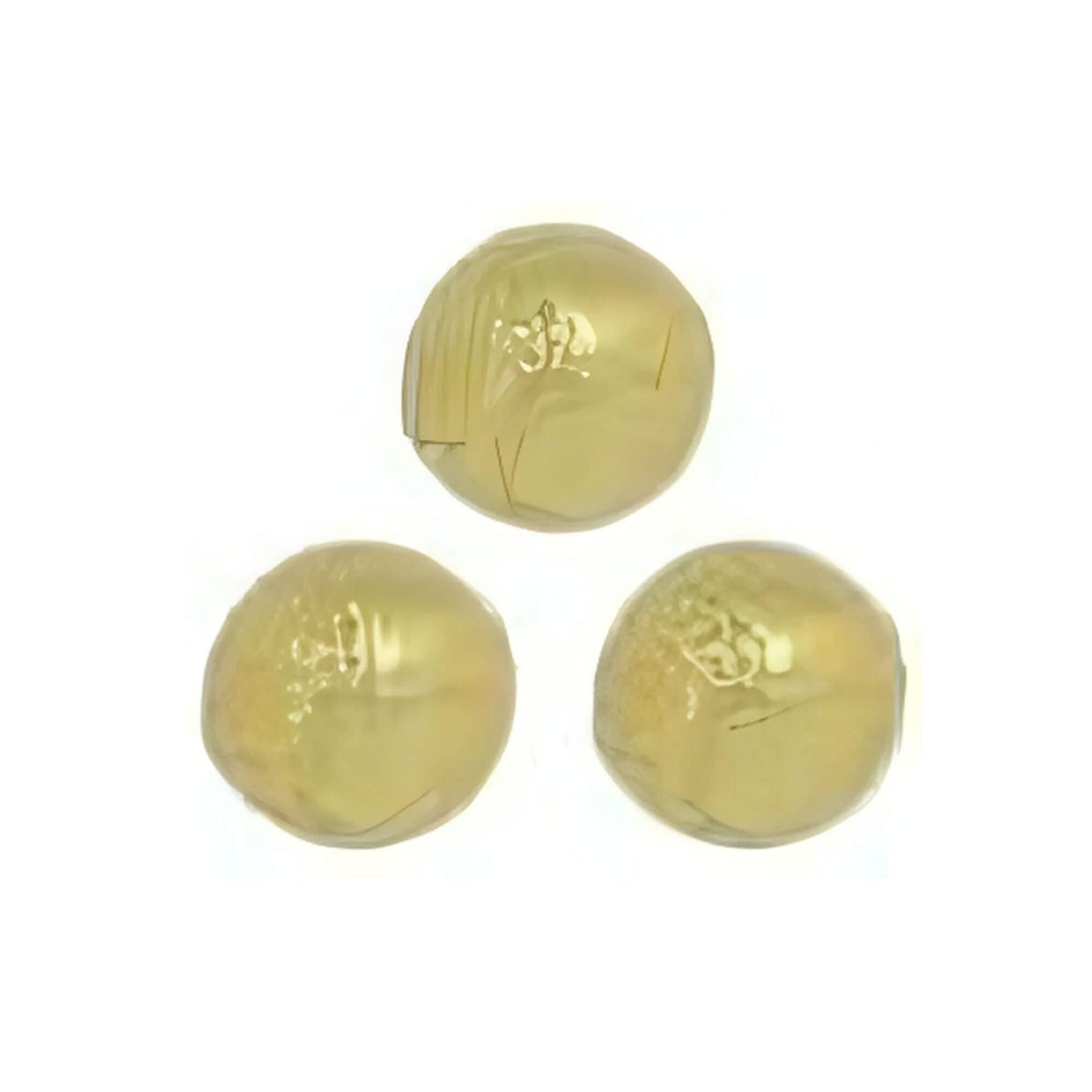 Three gold balls with a brand logo on a white background