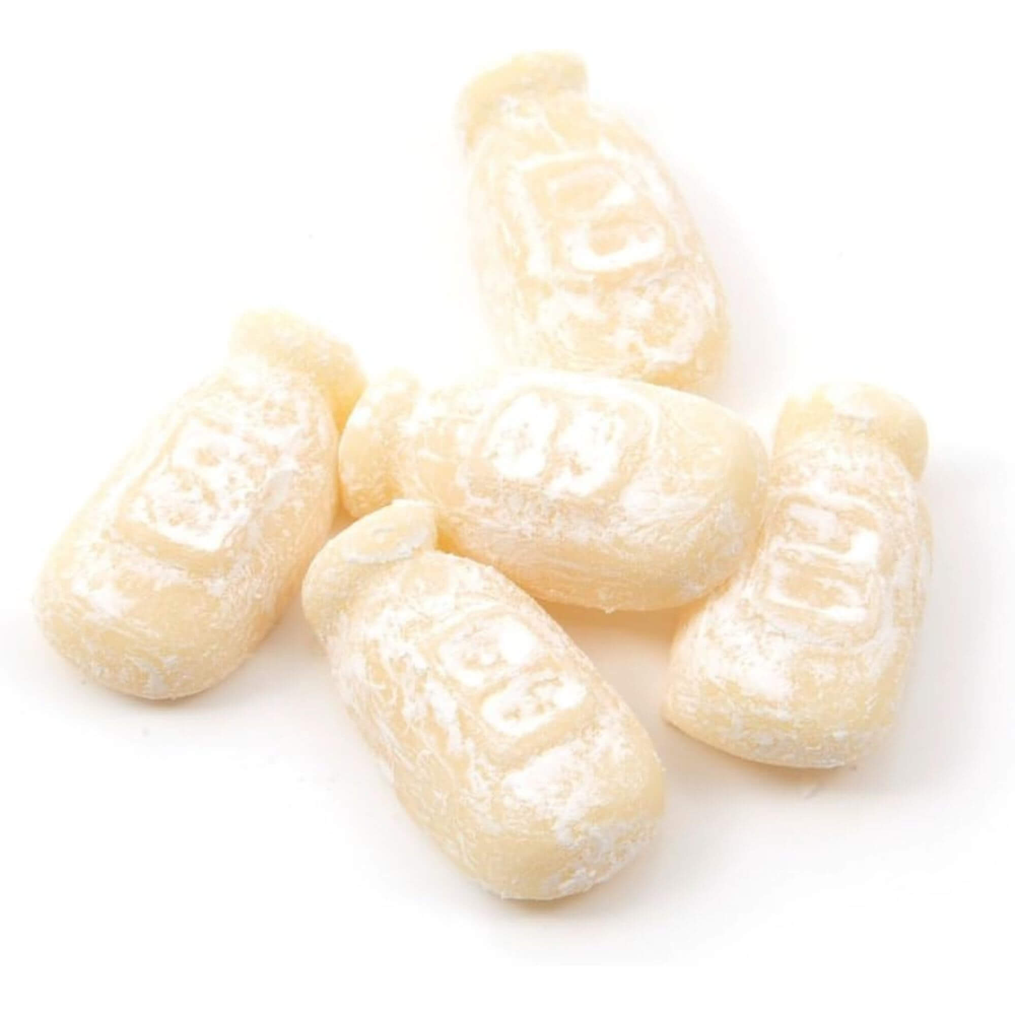 White jelly beans on a white background