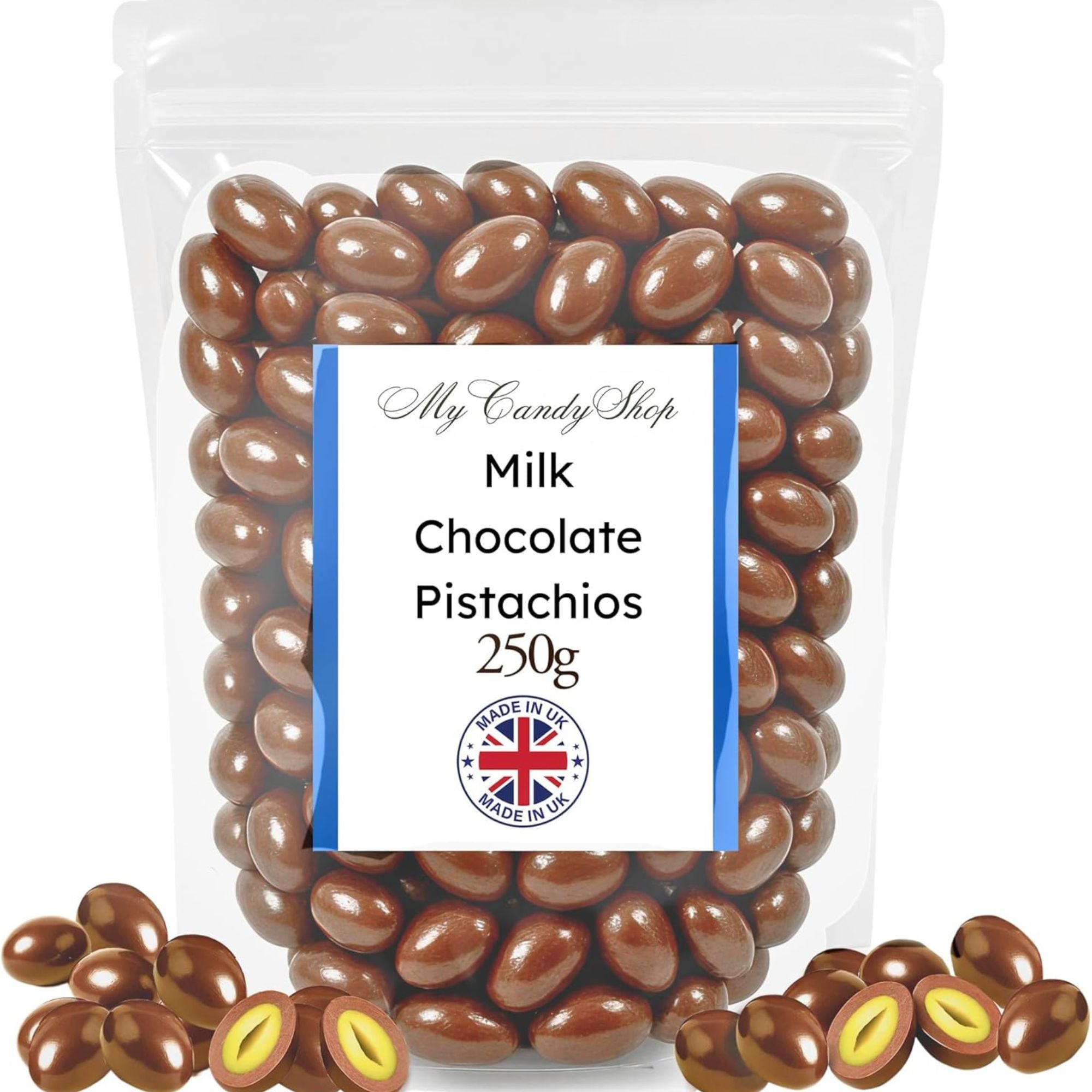 Milk Chocolate Pistachios – 250g Bag