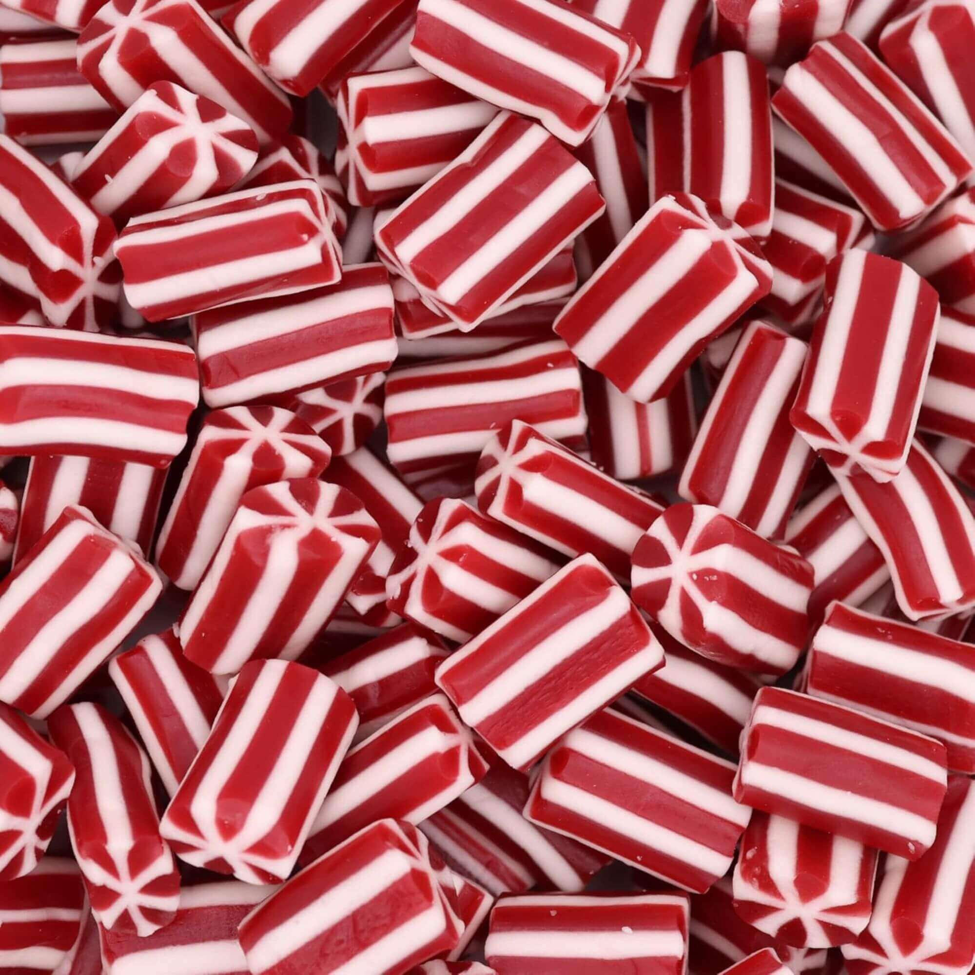 Red and white striped candy pieces