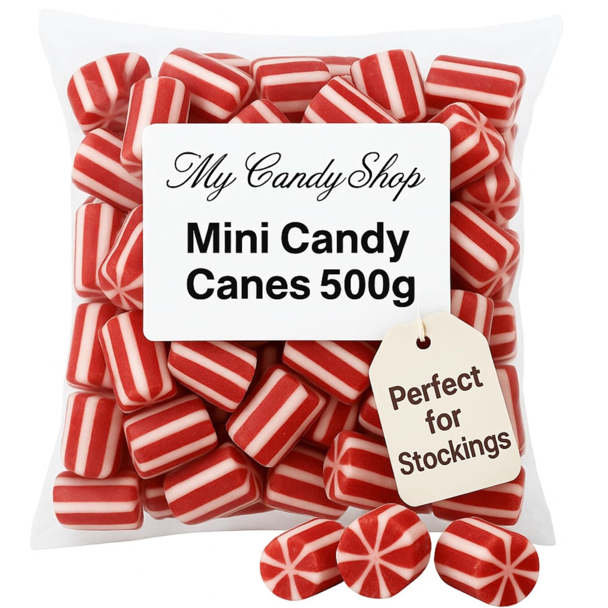 Mini Strawberry Candy Canes – 500g Bag of Soft Festive Sweets