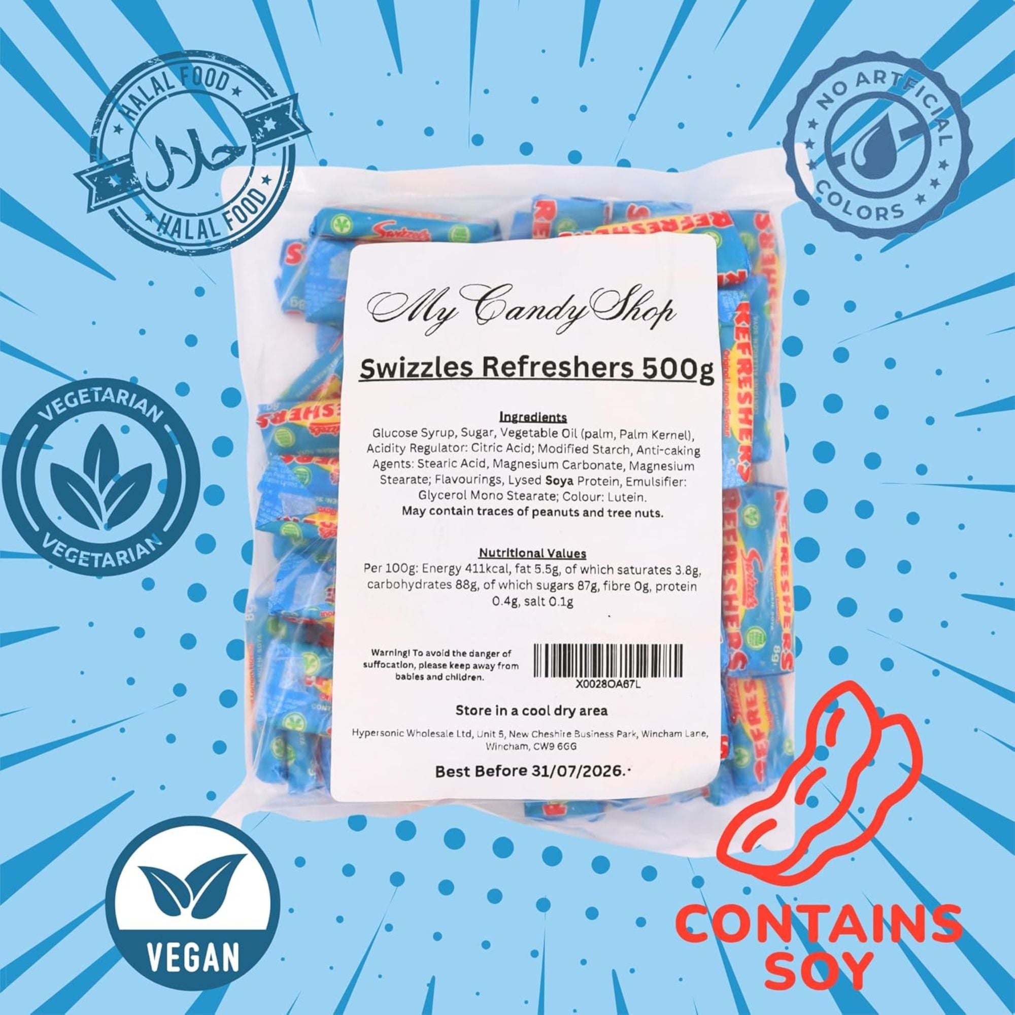 Swizzels Refreshers – 500g Bag of Lemon Fizzy Chew Bars