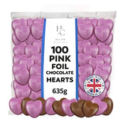 Pink Foil Milk Chocolate Hearts – 635g Bag (100 Pieces)