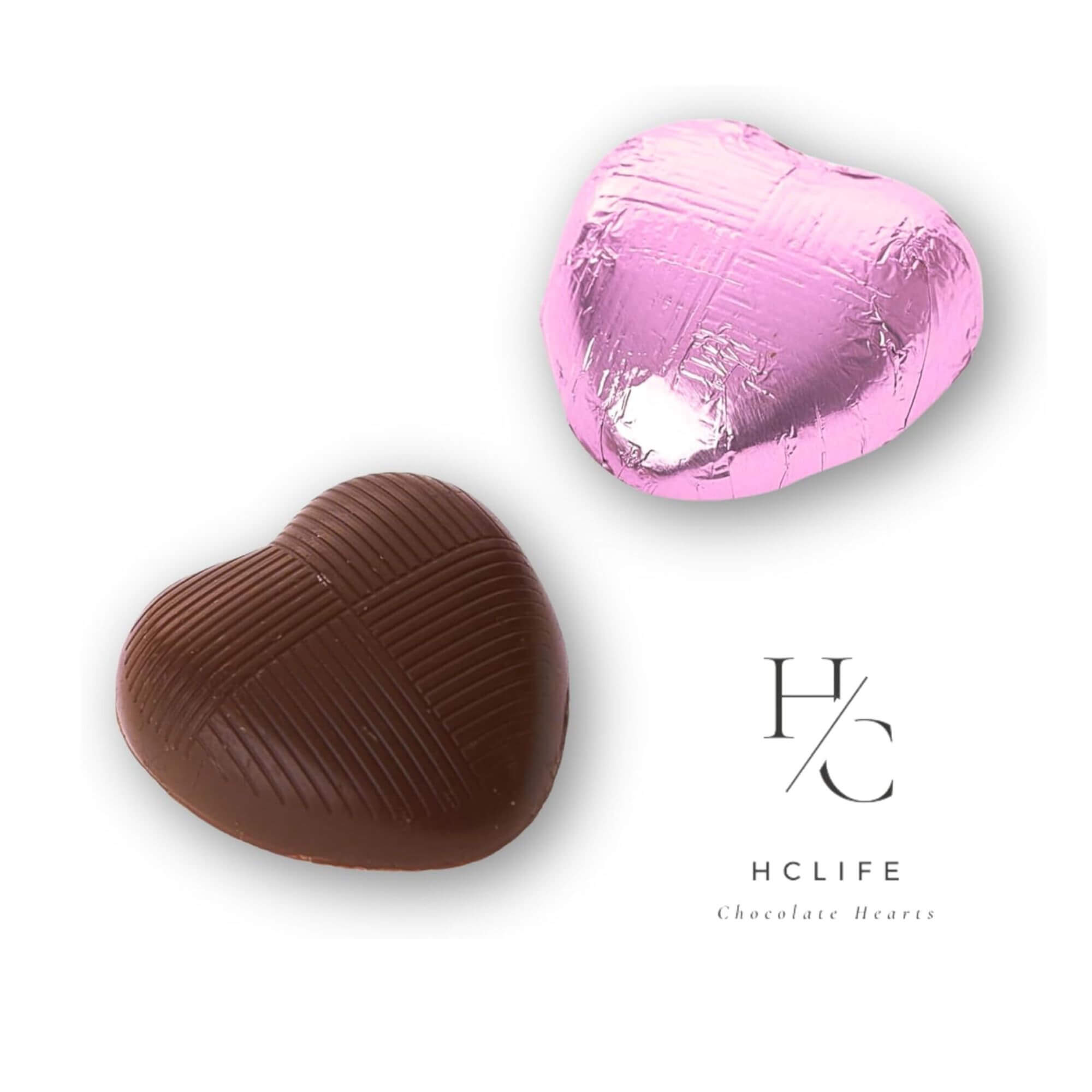 Pink Foil Milk Chocolate Hearts – 635g Bag (100 Pieces)