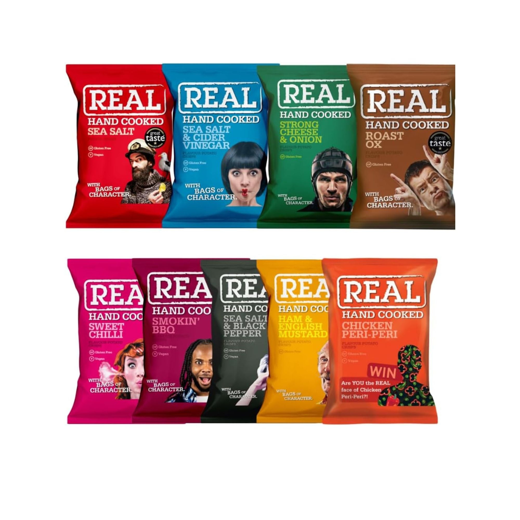 Real Hand Cooked Crisps – Mixed Case 24 x 35g (9 Flavours)