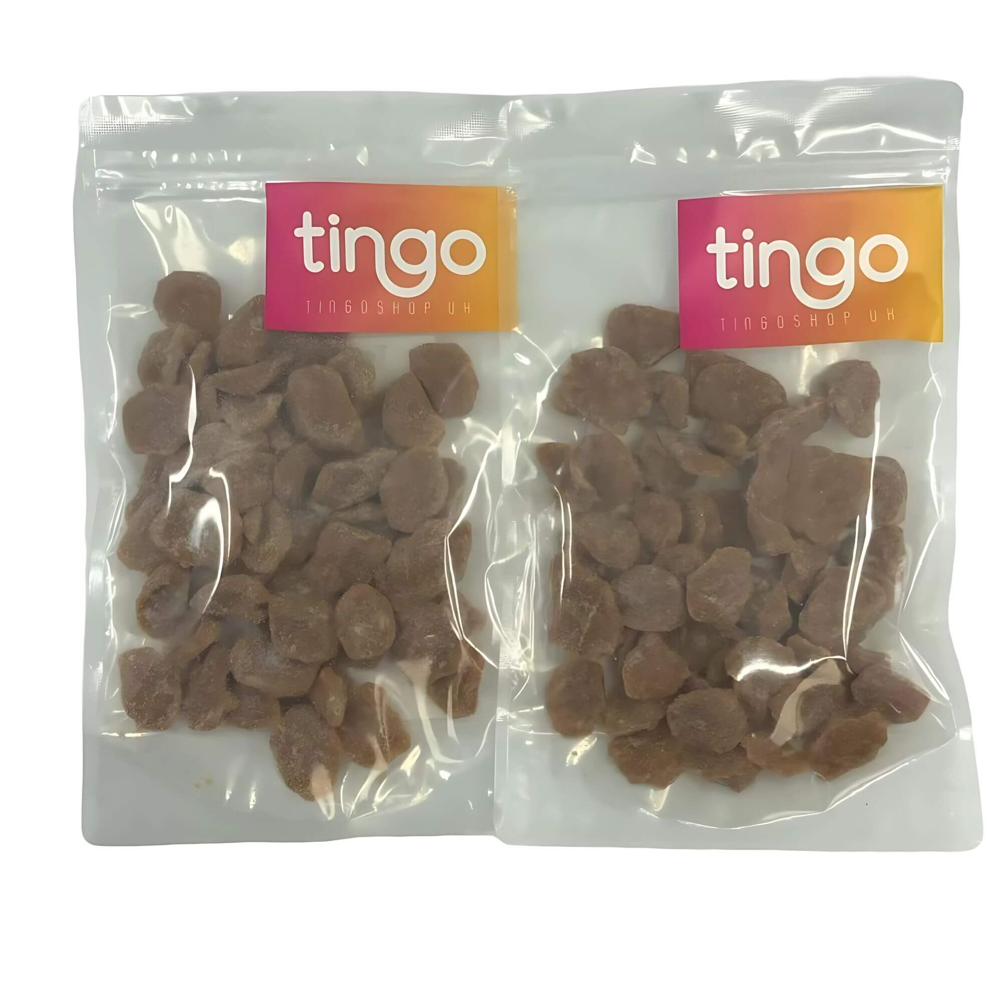 Two packages of tingo dog treats on a white background