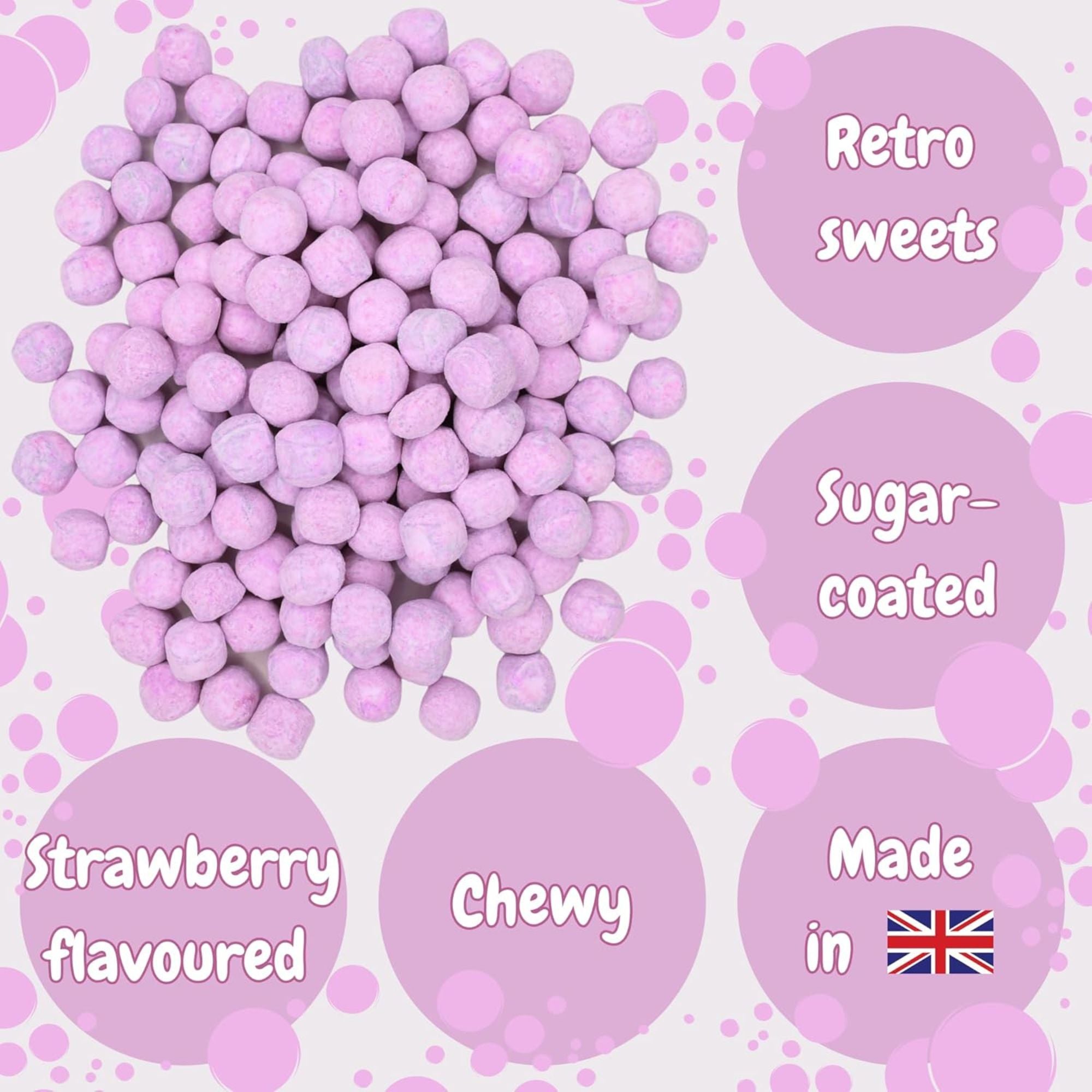 Strawberry Bon Bons – 500g Bag of Pink Chewy Retro Sweets